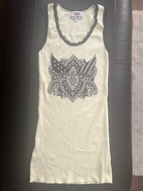 Yvette Mandell XS Y2K Rhinestone Tank Top Lace Trim NWOT Made USA
